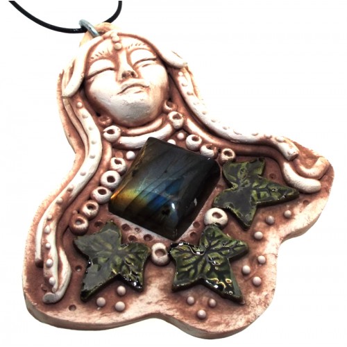 Ceramic Goddess with Labradorite Wall Art 02